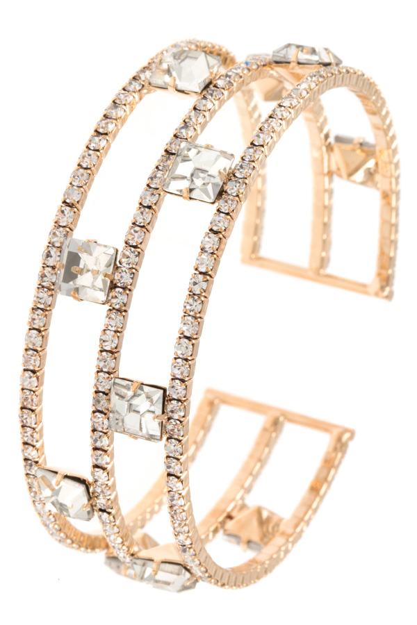 Ladies multi row rhinestone pave gem station flex bracelet