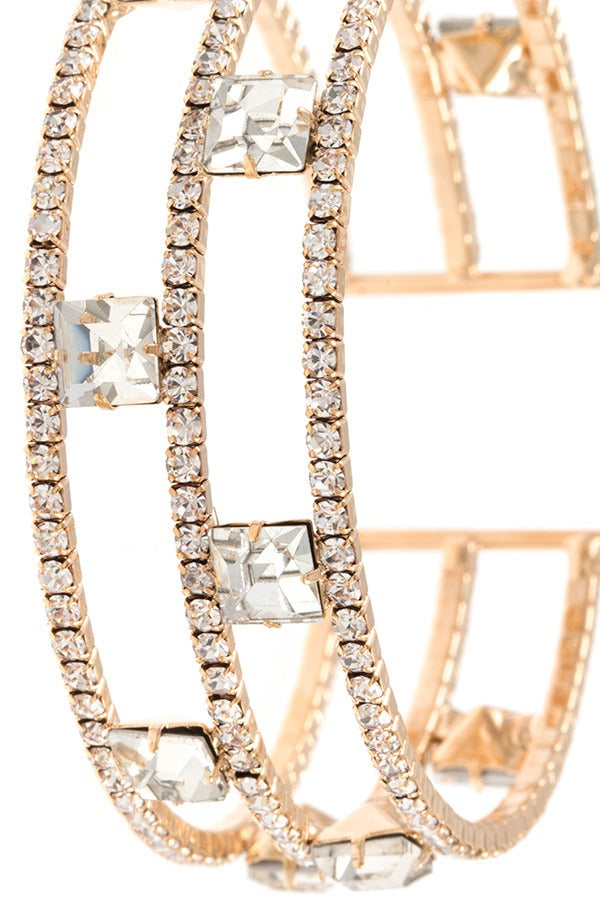 Ladies multi row rhinestone pave gem station flex bracelet