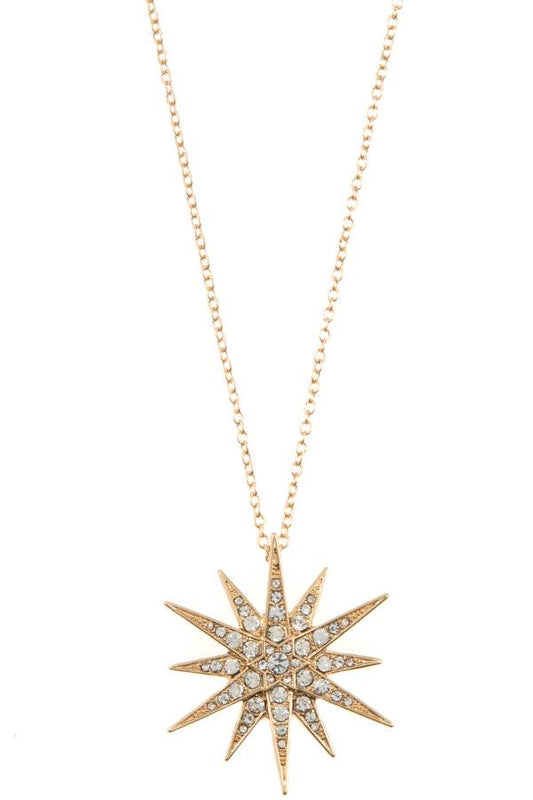 Ladies rhinestone pave star peandant long necklace