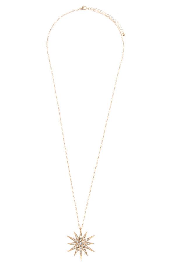 Ladies rhinestone pave star peandant long necklace