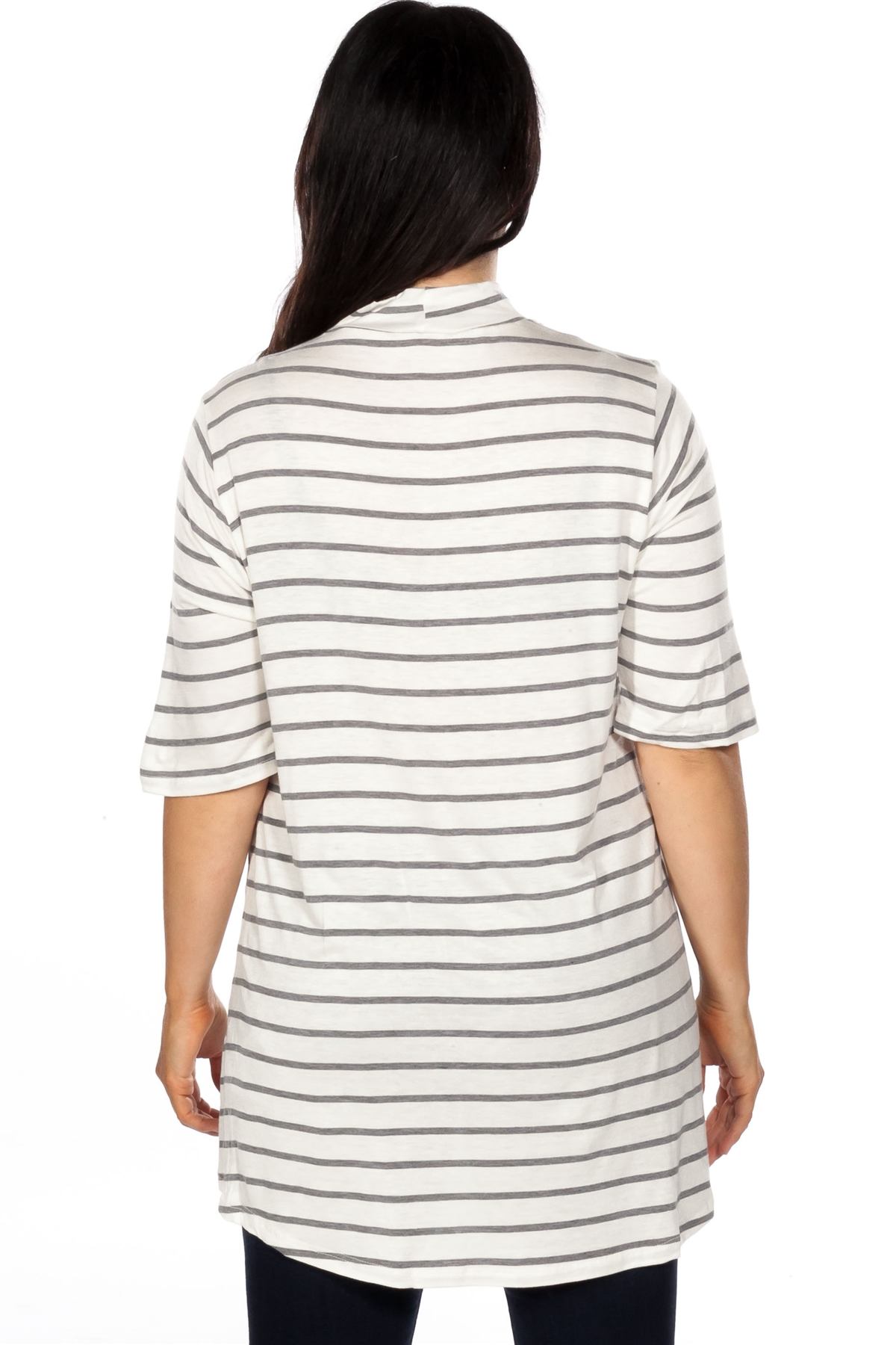 Ladies fashion plus size mock neck choker keyhole stripe asymmetric top