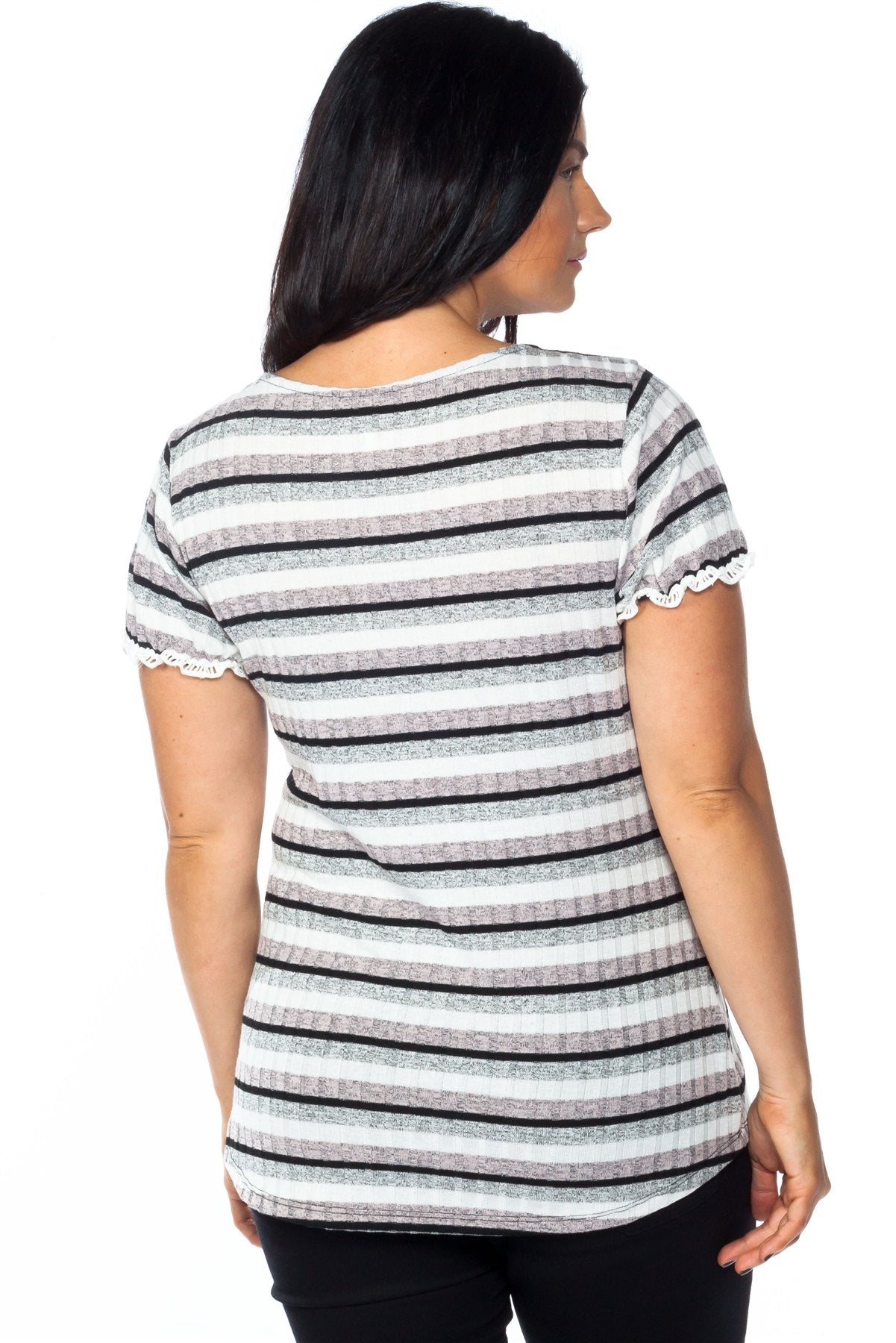 Ladies fashion plus size lace stripe knit top