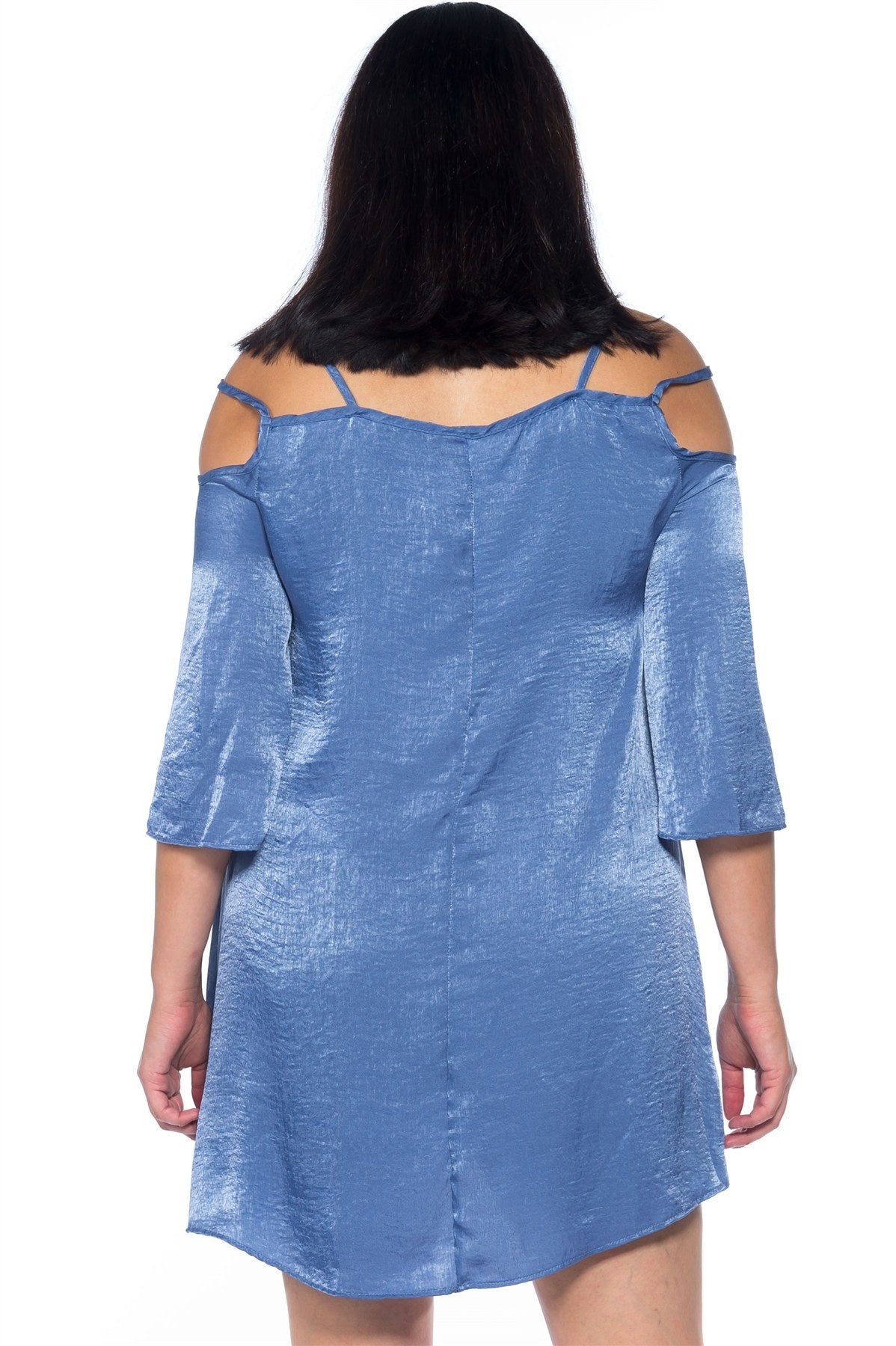 Ladies fashion plus size cold-shoulder satin swing mini dress