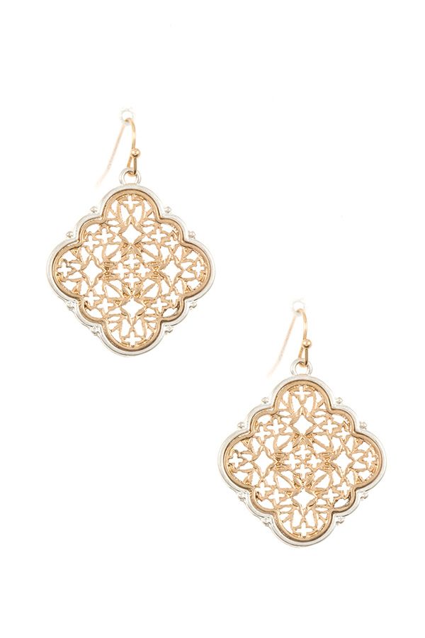 Ladies two tone cut out dangle earring