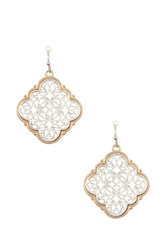 Ladies two tone cut out dangle earring