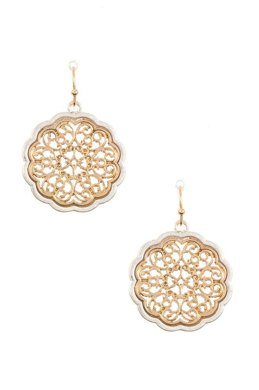 Ladies filigree two tone dangle earring