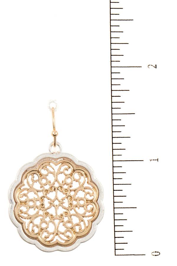 Ladies filigree two tone dangle earring