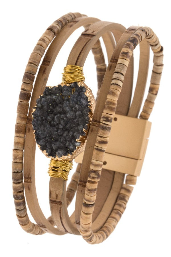 Ladies wood like multi row detaield bracelet