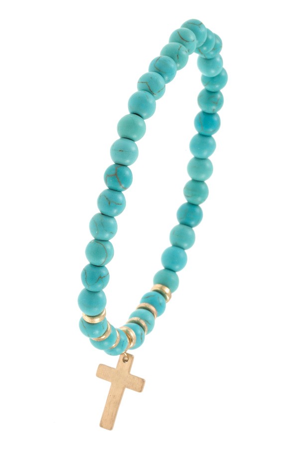 Ladies gem bead cross dangle bracelet