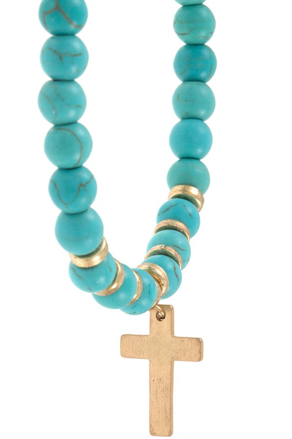 Ladies gem bead cross dangle bracelet