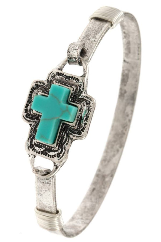 Ladies cross gem accent bangle bracelet