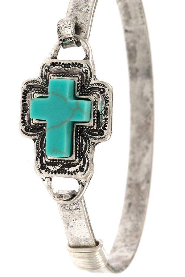 Ladies cross gem accent bangle bracelet