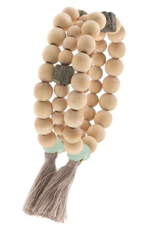 Ladies wood bead tassel link bracelet