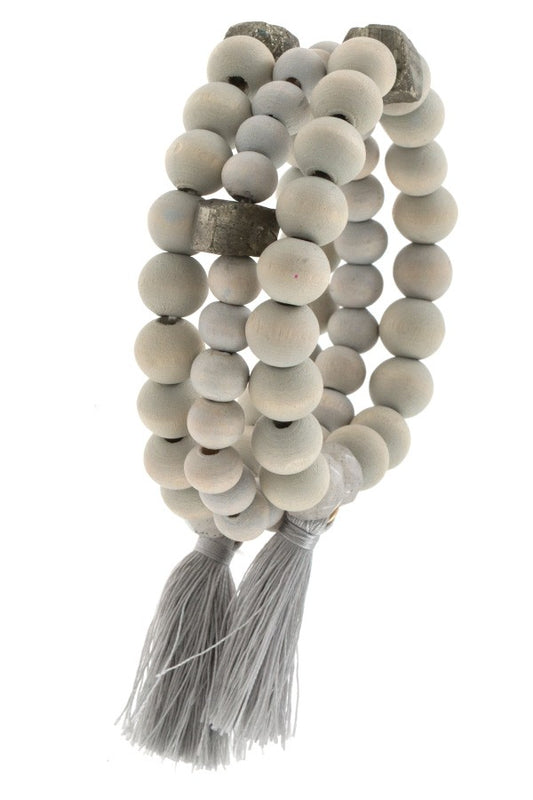 Ladies wood bead tassel link bracelet