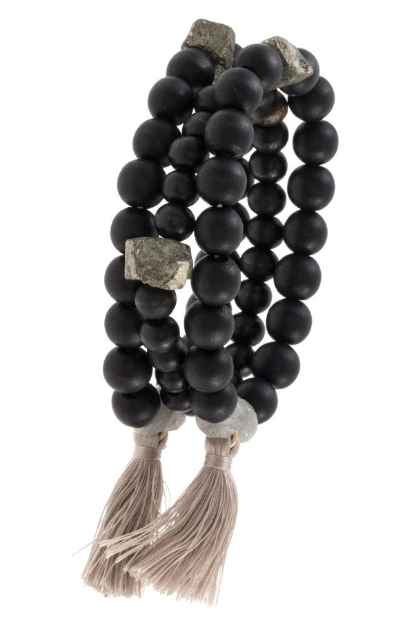 Ladies wood bead tassel link bracelet