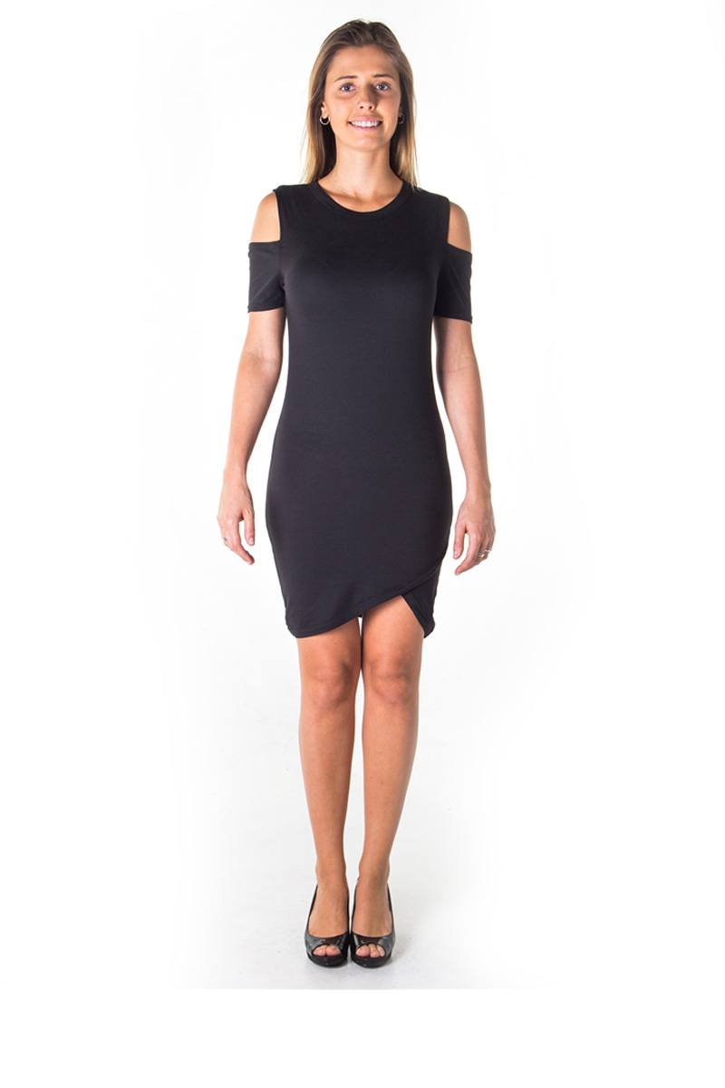 Ladies fashion casual cold shoulder with side slit mini dress