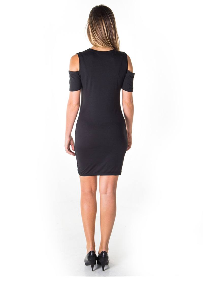 Ladies fashion casual cold shoulder with side slit mini dress