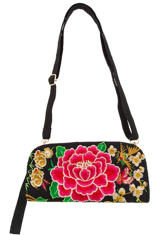 Embroidered ethnic floral clutch bag