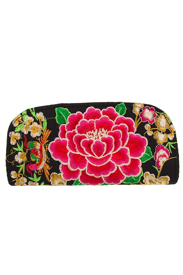 Embroidered ethnic floral clutch bag