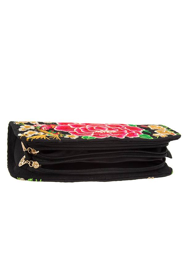 Embroidered ethnic floral clutch bag