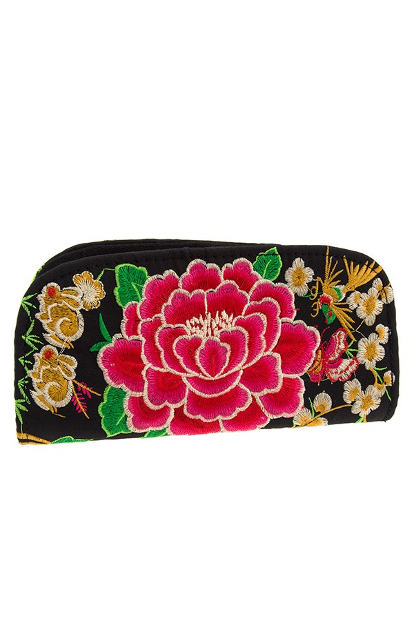 Embroidered ethnic floral clutch bag