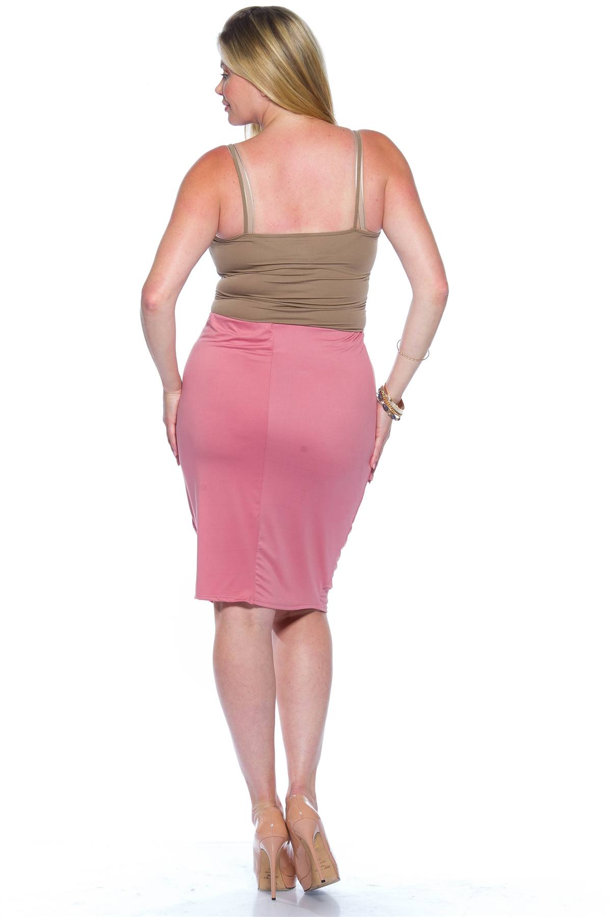 Ladies fashion plus size pink midi bodycon skirt