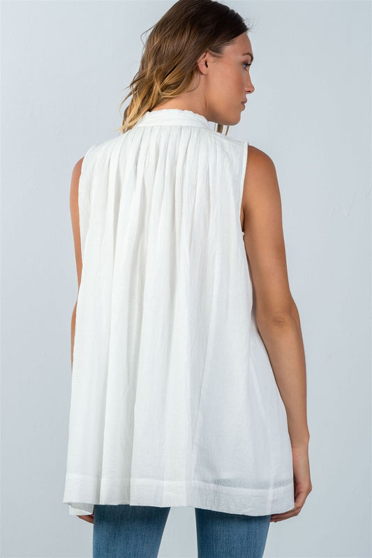 Ladies fashion oversized button down tie-neck babdydoll top