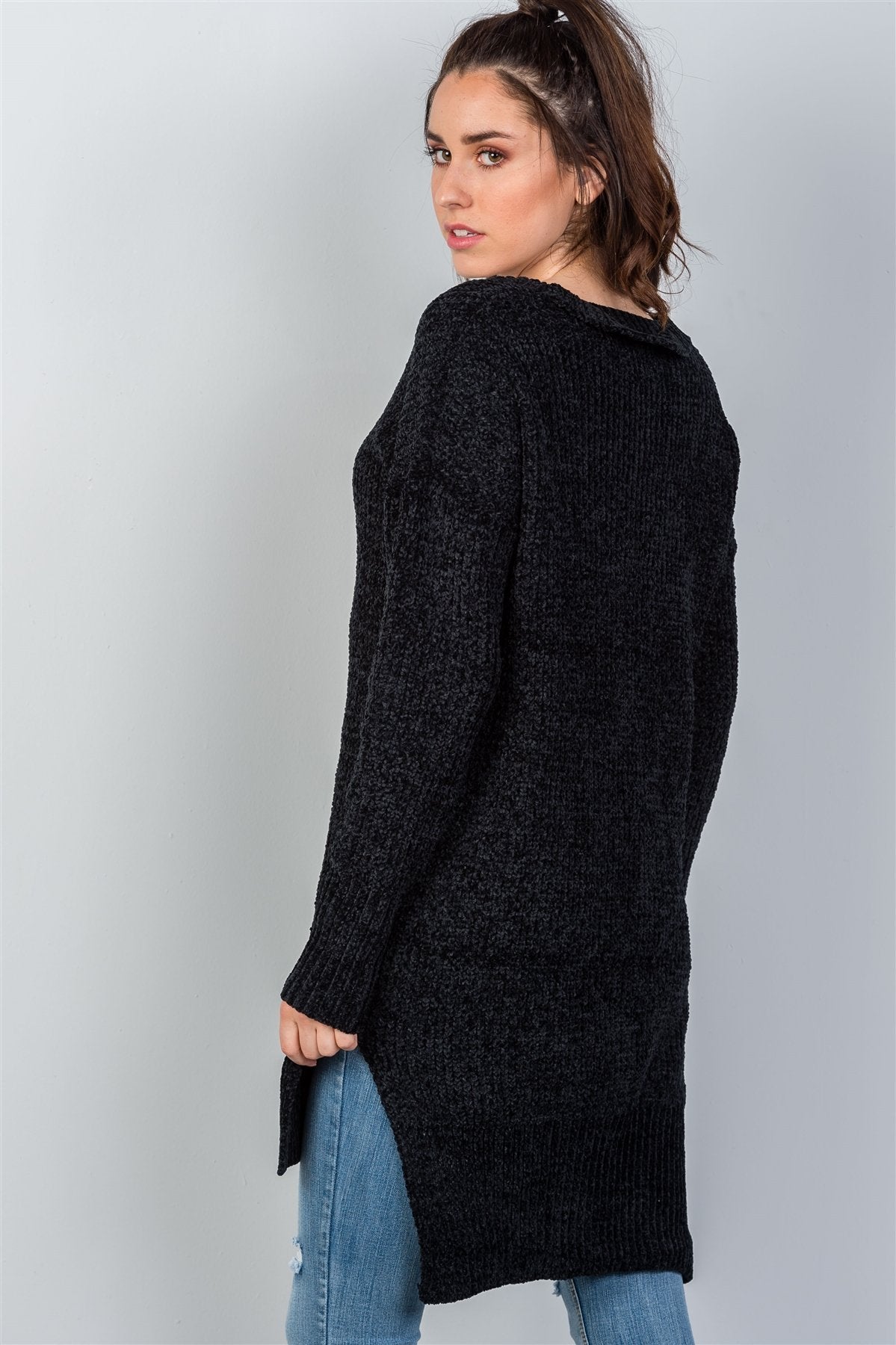 Ladies fashion black keyhole choker sweater dress