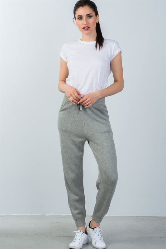 Ladies fashion elasticized rib-knit black lounge joggers pants