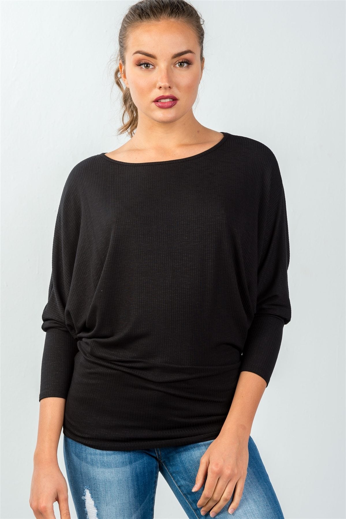 Ladies fashion relax fit black batwing top