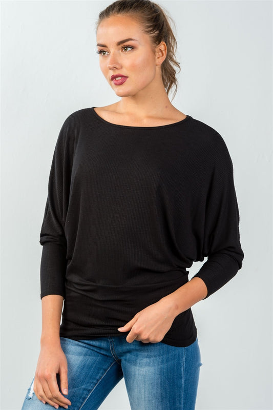 Ladies fashion relax fit black batwing top
