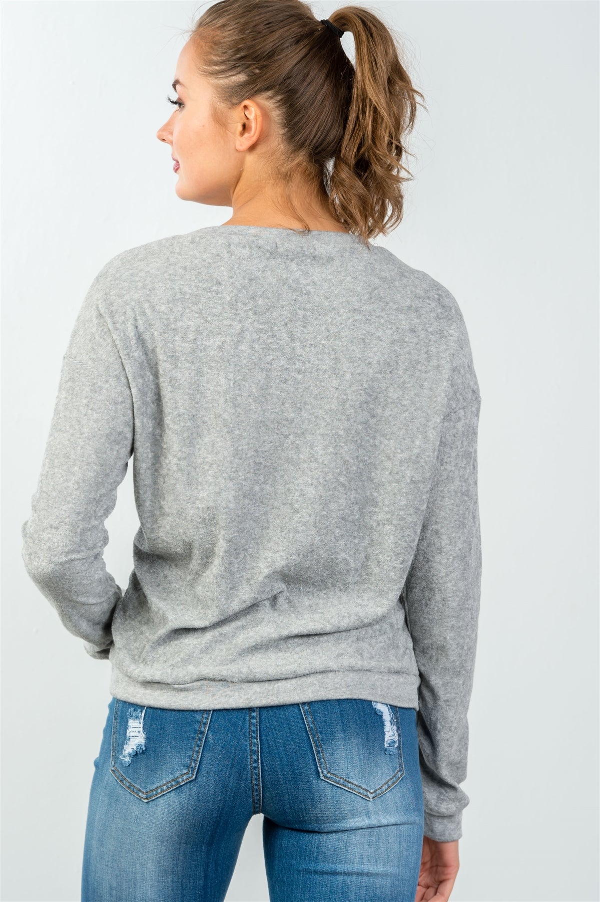 Ladies fashion crew neckline grey bye hater graphic sweatshirt