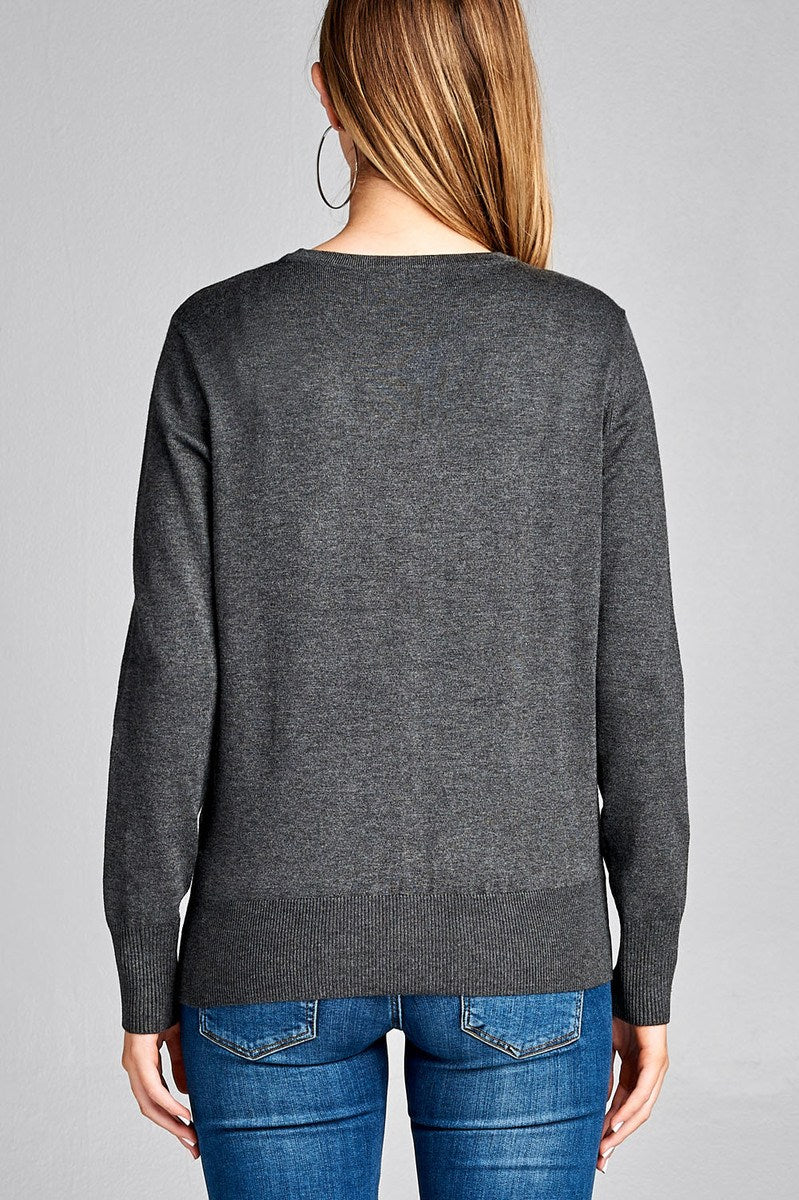 Ladies fashion long sleeve v-neck classic sweater cardigan