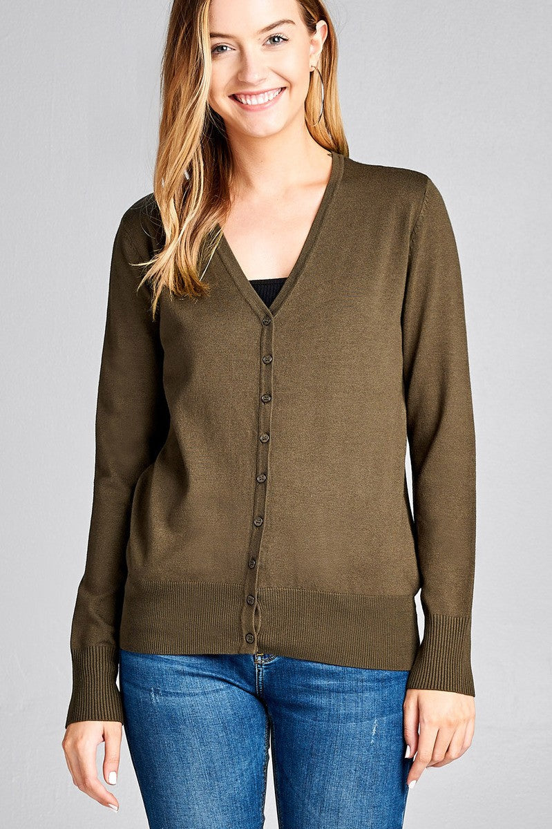 Ladies fashion long sleeve v-neck classic sweater cardigan