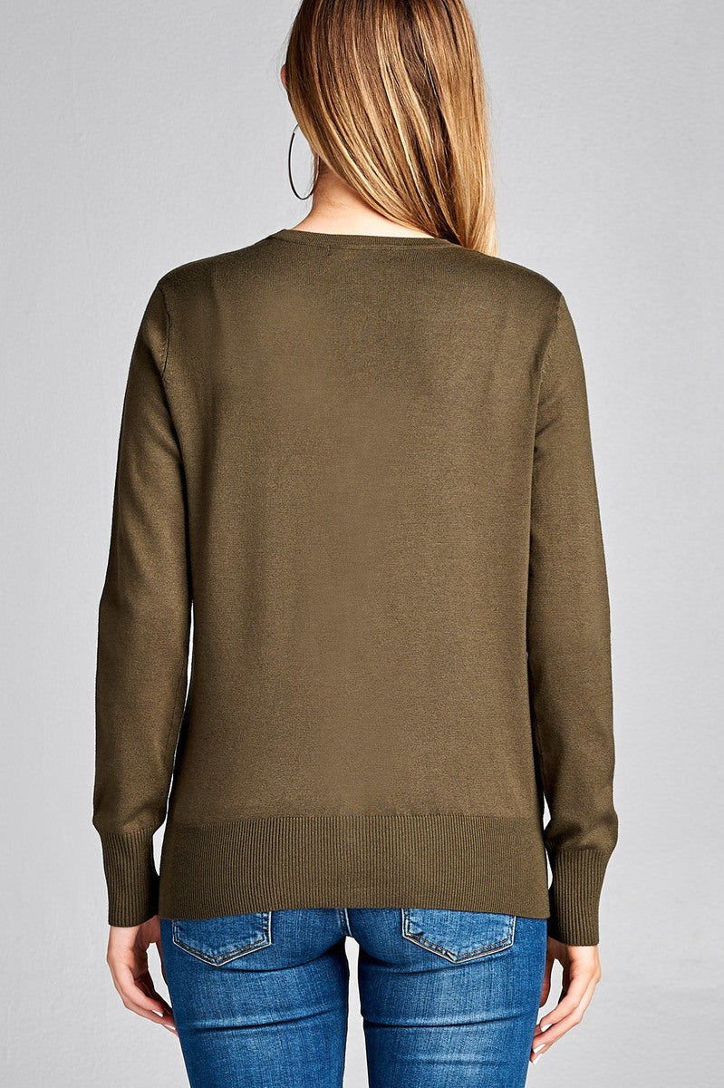 Ladies fashion long sleeve v-neck classic sweater cardigan