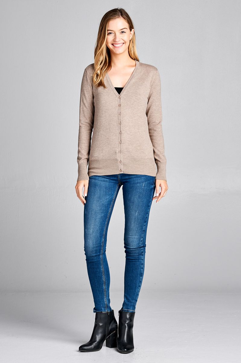 Ladies fashion long sleeve v-neck classic sweater cardigan