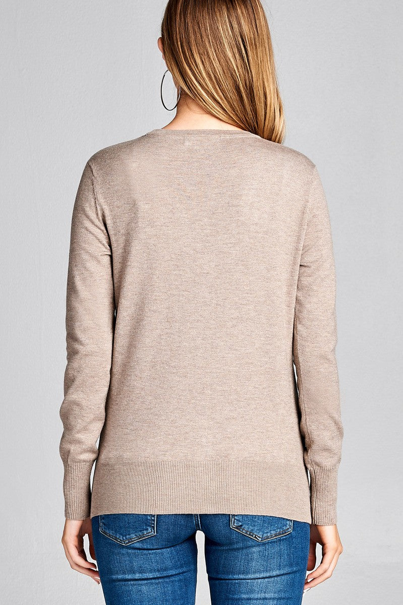 Ladies fashion long sleeve v-neck classic sweater cardigan