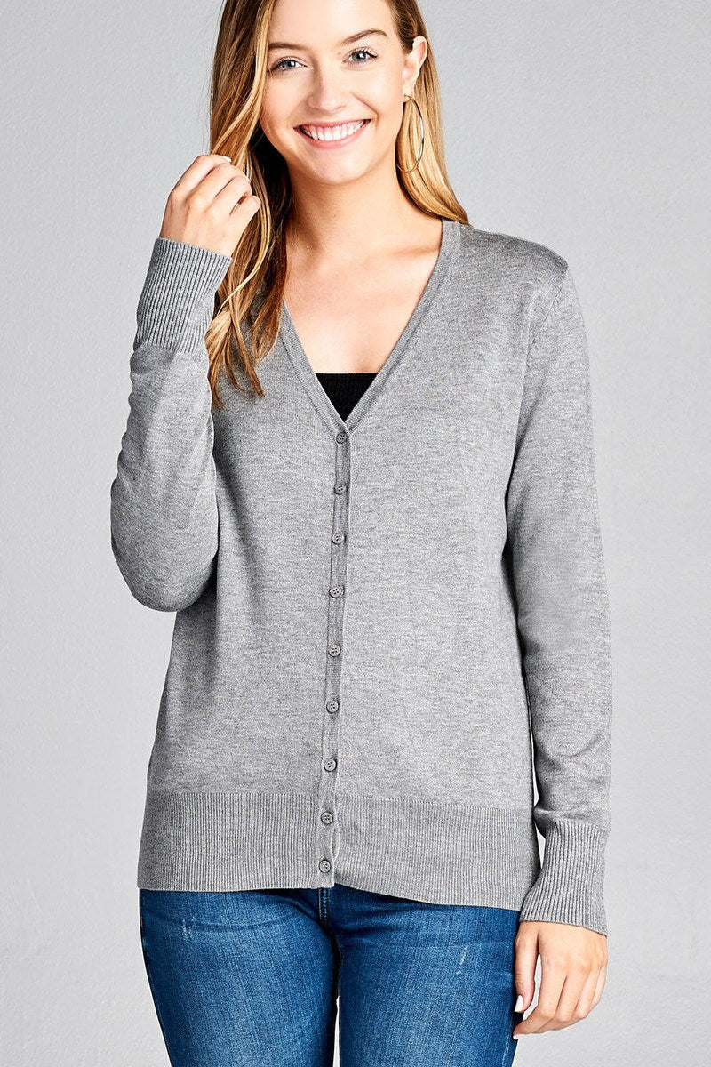 Ladies fashion long sleeve v-neck classic sweater cardigan
