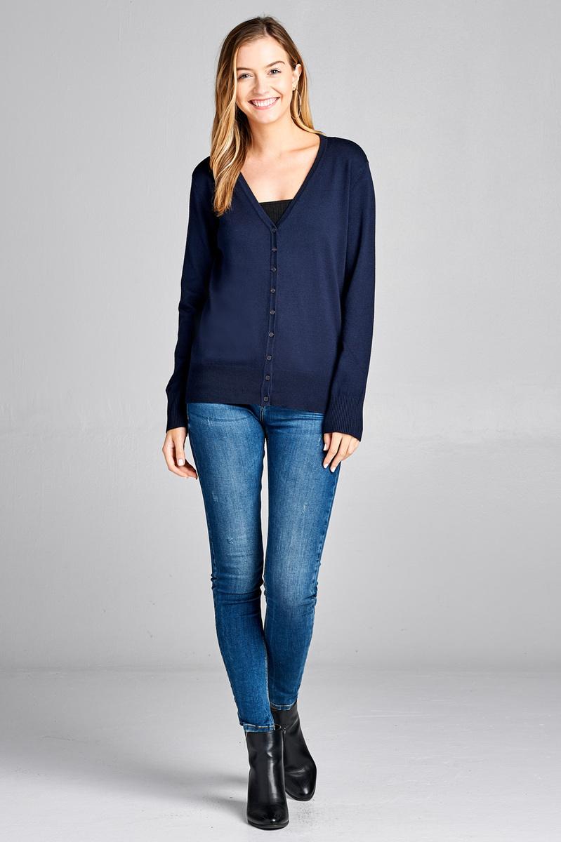 Ladies fashion long sleeve v-neck classic sweater cardigan