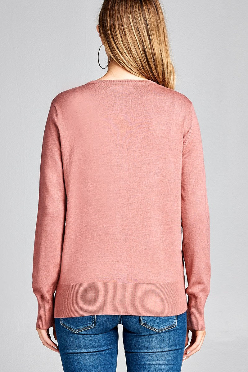 Ladies fashion long sleeve v-neck classic sweater cardigan