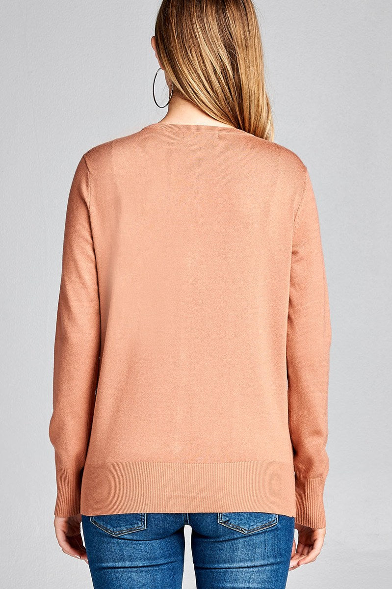 Ladies fashion long sleeve v-neck classic sweater cardigan