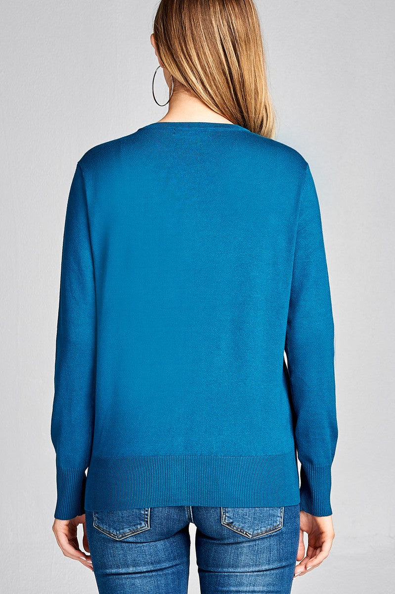 Ladies fashion long sleeve v-neck classic sweater cardigan