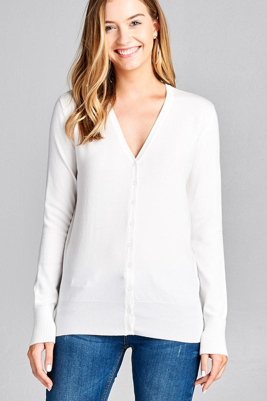 Ladies fashion long sleeve v-neck classic sweater cardigan