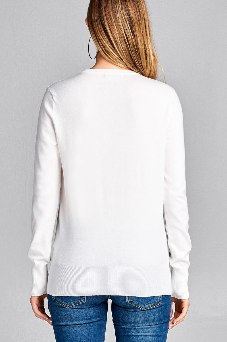 Ladies fashion long sleeve v-neck classic sweater cardigan