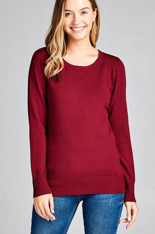Ladies fashion long sleeve crew neck classic sweater