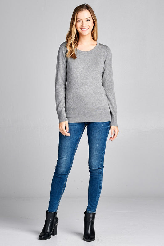 Ladies fashion long sleeve crew neck classic sweater
