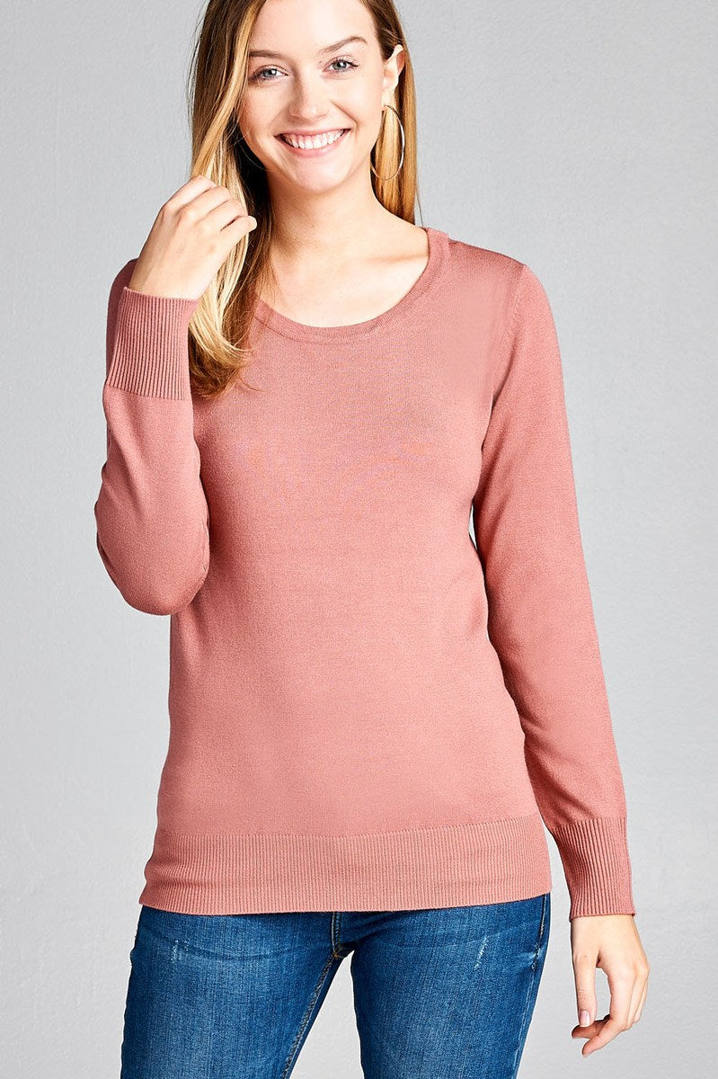Ladies fashion long sleeve crew neck classic sweater