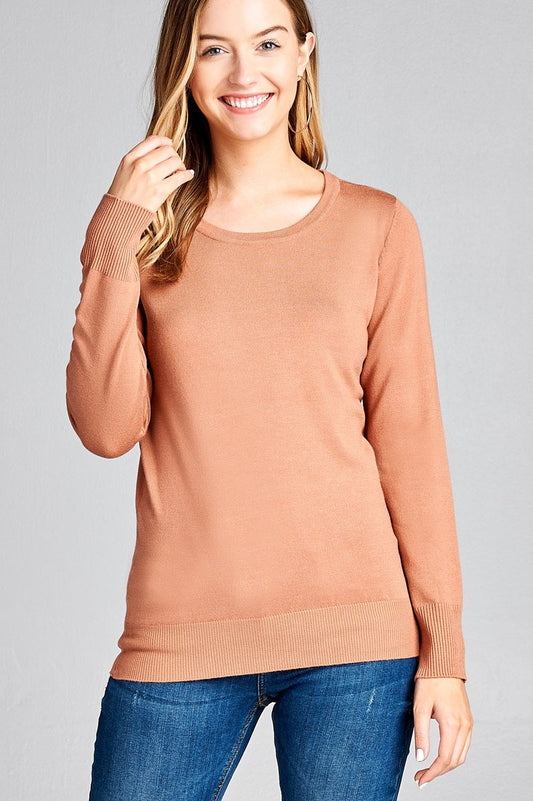 Ladies fashion long sleeve crew neck classic sweater