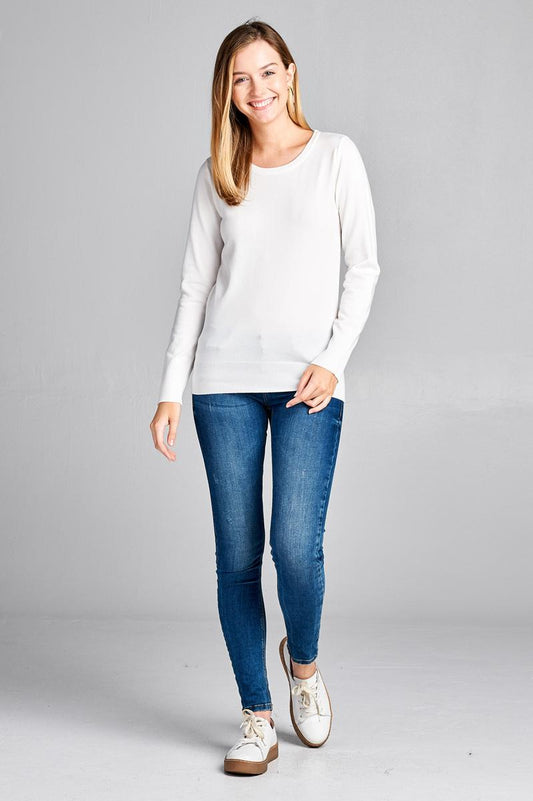 Ladies fashion long sleeve crew neck classic sweater
