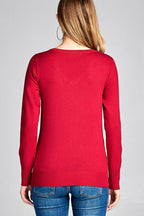 Ladies fashion long sleeve v-neck classic sweater